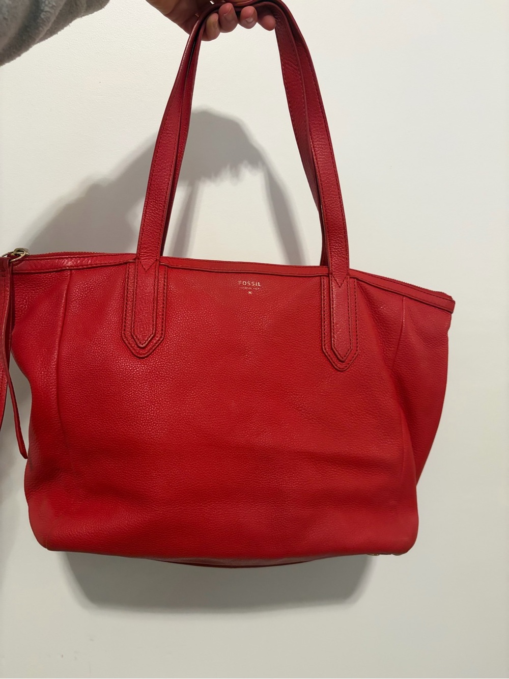 Fossil Red Pebbled Leather Tote